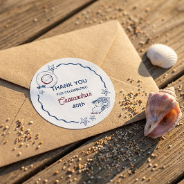 Moderne Blauwe & Rode Strand Zomer Mijlpaal Verjaa Ronde Sticker