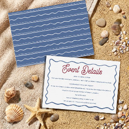 Moderne Blauwe & Rode Strand Zomer Verjaardag  Informatiekaartje