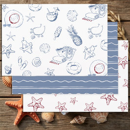 Moderne Blauwe & Rode Strand Zomer Verjaardag  Inpakpapier Vel