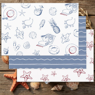 Moderne Blauwe & Rode Strand Zomer Verjaardag Inpakpapier Vel