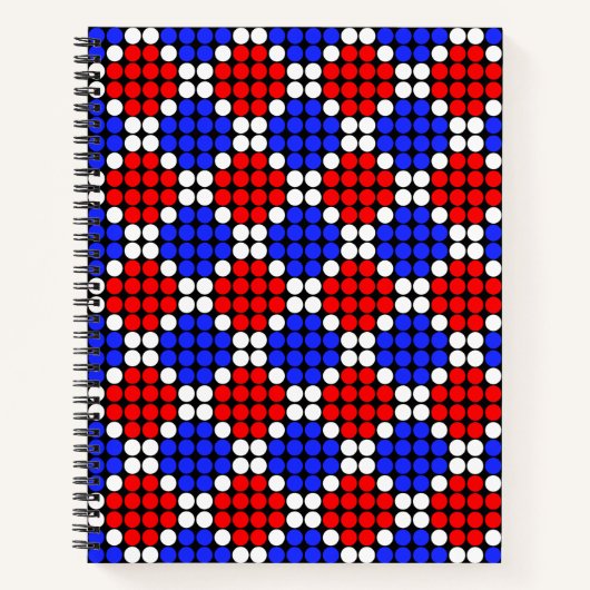 Moderne blauwe rode witte gestippelde diamanten op notitieboek (Voorkant)