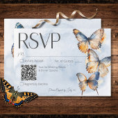 Moderne Blauwe & Roest Waterverf Vlinders QR Code RSVP Kaartje