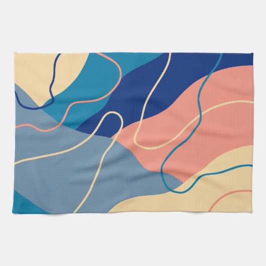 Moderne Blauwe & Roze Artistieke Schotel Handdoek (Horizontaal)