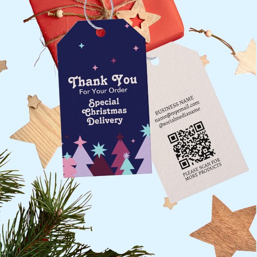Moderne Blauwe Roze Bedankt Kerstbestelling Cadeaulabel