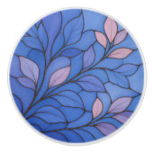 Moderne Blauwe Roze Blad Keramische Trekknop Knop (Voorkant)