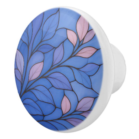 Moderne Blauwe Roze Blad Keramische Trekknop Knop (Rechts)