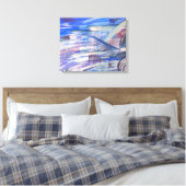Moderne blauwe roze en grijze Abstracte kunst Canvas Afdruk (Insitu (Slaapkamer))