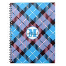Moderne Blauwe Roze Geruite Tartan Monogram Script
