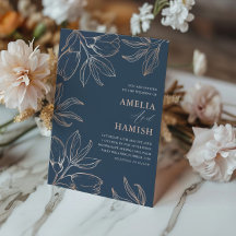Moderne Blauwe & Roze Gouden Bloemen Bruiloft