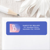 Moderne Blauwe Roze Gradiënt Monogram Make-up Arti Etiket (Insitu)