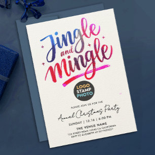 Moderne Blauwe Roze Kerst Zakelijk Logo Script Kaart