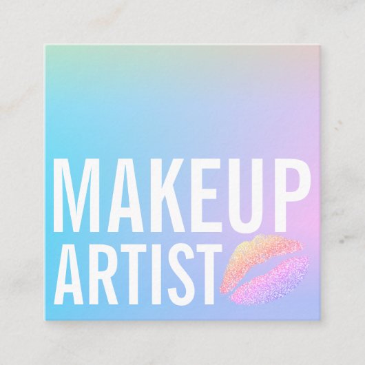 Moderne blauwe roze paarse gradiëntmake-up schoonh vierkante visitekaartje (Voorkant)