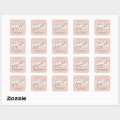 Moderne blauwe, roze script kaarsenlabel vierkante sticker (Vel)