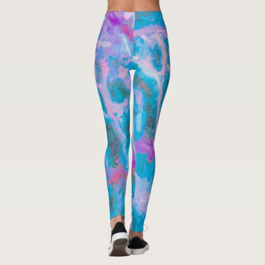 Moderne blauwe roze witte Abstracte Waterverf Leggings (Achterkant)