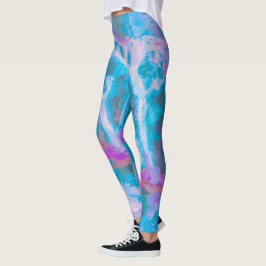 Moderne blauwe roze witte Abstracte Waterverf Leggings (Links)