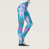 Moderne blauwe roze witte Abstracte Waterverf Leggings (Rechts)