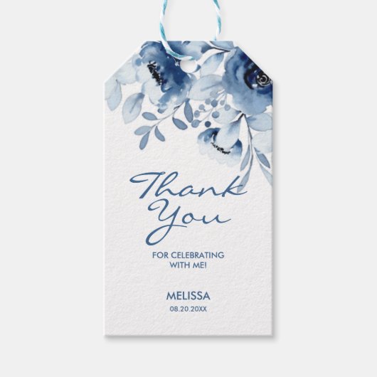 Moderne Blauwe Rozen Bloemengroen 60ste Verjaardag Cadeaulabel (Voorkant)