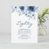 Moderne Blauwe Rozen Bloemengroen 80ste Verjaardag Kaart (Staand voorkant)