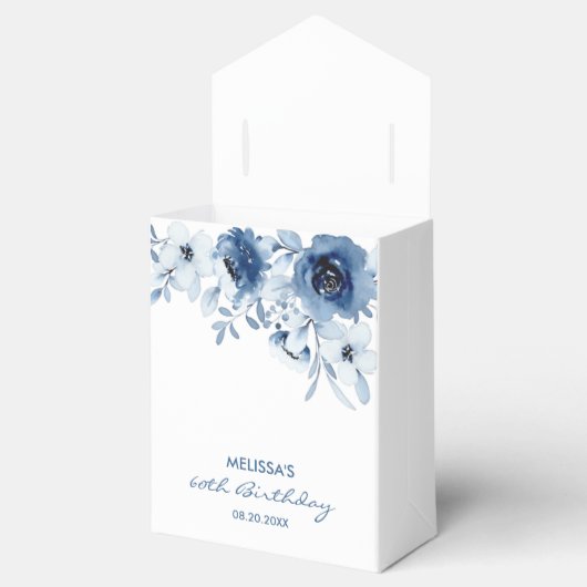 Moderne Blauwe Rozen Bloemengroen Verjaardag Bedankdoosjes (Geopend)