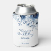 Moderne Blauwe Rozen Bloemengroen Verjaardag Blikjeskoeler (Blikje Voorkant)