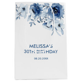 Moderne Blauwe Rozen Bloemengroen Verjaardag Medium Cadeauzakje