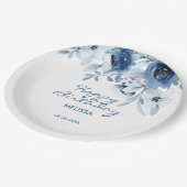 Moderne Blauwe Rozen Bloemengroen Verjaardag Papieren Bordje (Gekanteld)