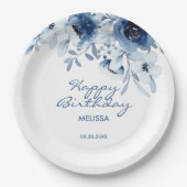 Moderne Blauwe Rozen Bloemengroen Verjaardag Papieren Bordje (Voorkant)