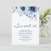 Moderne Blauwe Rozen Bloemengroenten 16e Verjaarda Kaart (Staand voorkant)