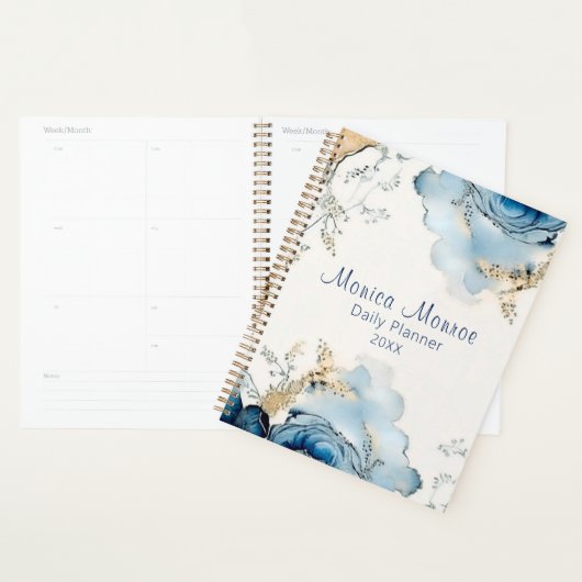 Moderne Blauwe Rozen Bloemontwerp Dagplanner Planner (Display)