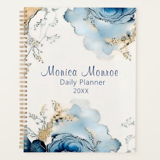 Moderne Blauwe Rozen Bloemontwerp Dagplanner Planner (Voorkant)