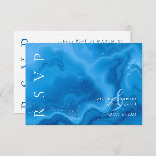 Moderne Blauwe RSVP bruiloft (Voorkant / Achterkant)