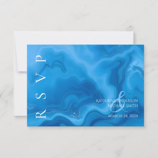 Moderne Blauwe RSVP bruiloft Kaartje (Voorkant)