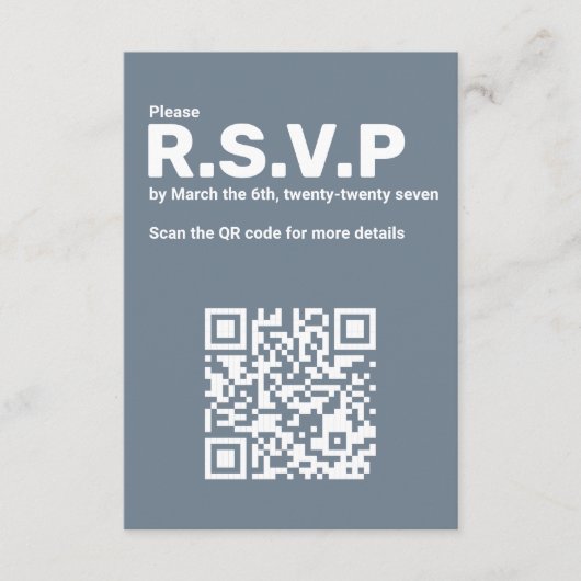Moderne Blauwe RSVP QR Code Huwelijk Informatiekaartje (Voorkant)