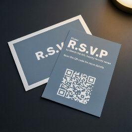 Moderne Blauwe RSVP QR Code Huwelijk Informatiekaartje