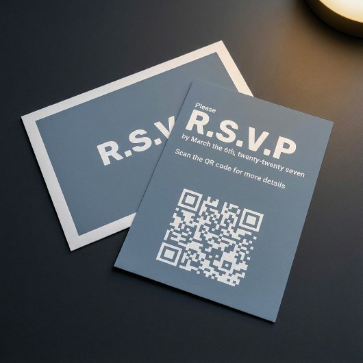 Moderne Blauwe RSVP QR Code Huwelijk Informatiekaartje