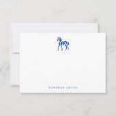 Moderne blauwe ruiterpaard gepersonaliseerde naam notitiekaartje (Voorkant)