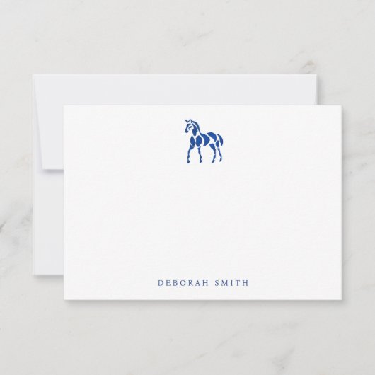 Moderne blauwe ruiterpaard gepersonaliseerde naam notitiekaartje (Voorkant)