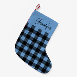 Moderne Blauwe Ruitpatroonnaam Kleine Kerstsok