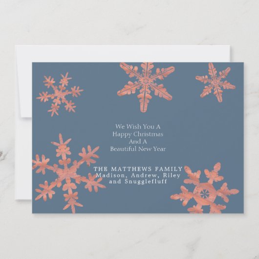 Moderne Blauwe Rustieke Sneeuwvlok 3 Foto Kerstmis Feestdagenkaart (Achterkant)