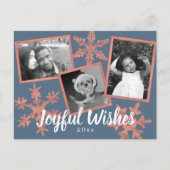 Moderne Blauwe Rustieke Sneeuwvlok Collage 3 Foto Briefkaart (Voorkant)