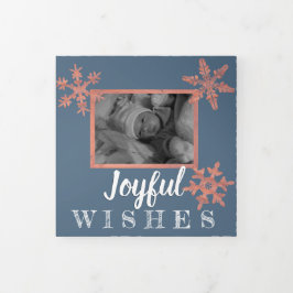 Moderne Blauwe Rustieke Sneeuwvlok Feestelijke 3 F Drieluik Wenskaart