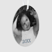 Moderne Blauwe Rustieke Sneeuwvlok Jaar Uw Foto Ornament (voorkant)