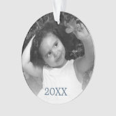 Moderne Blauwe Rustieke Sneeuwvlok Jaar Uw Foto Ornament (voorkant)