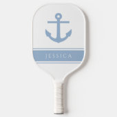 Moderne Blauwe Scheepsanker Aangepaste Naam Pickleball Paddle (Voorkant)