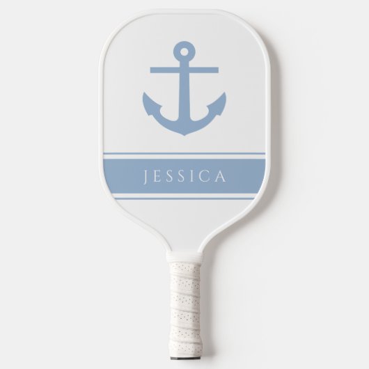 Moderne Blauwe Scheepsanker Aangepaste Naam Pickleball Paddle (Voorkant)