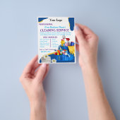 Moderne Blauwe Schoonmaakdienst voor Thuis Bewerkb Flyer (Hand)