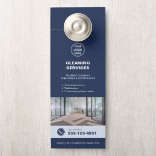Moderne Blauwe Schoonmaakdiensten met QR Deurhanger