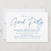 Moderne Blauwe Script Afstudeerfeest Kaart (Voorkant)
