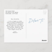 Moderne blauwe script foto afstudeer bedankje briefkaart (Achterkant)