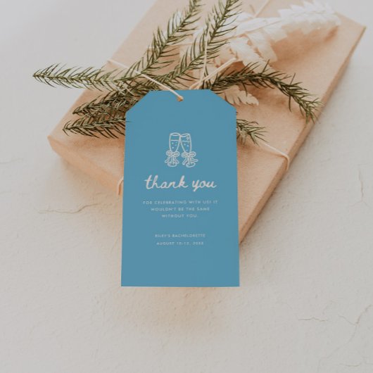 Moderne blauwe script Hen Party bedankje Cadeaulabel